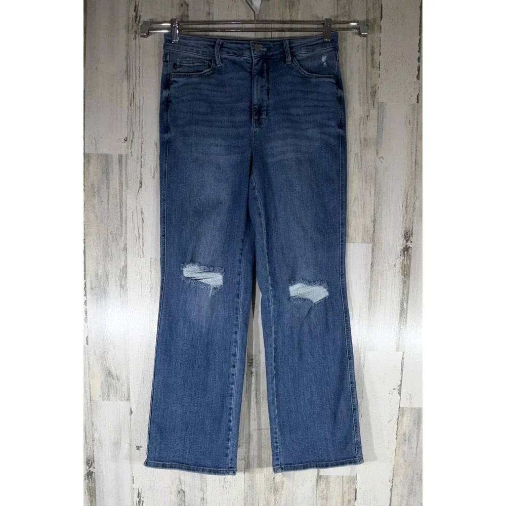 Judy Blue Straight Leg Jeans 15/32 (31x31) High Rise Distressed Medium Wash